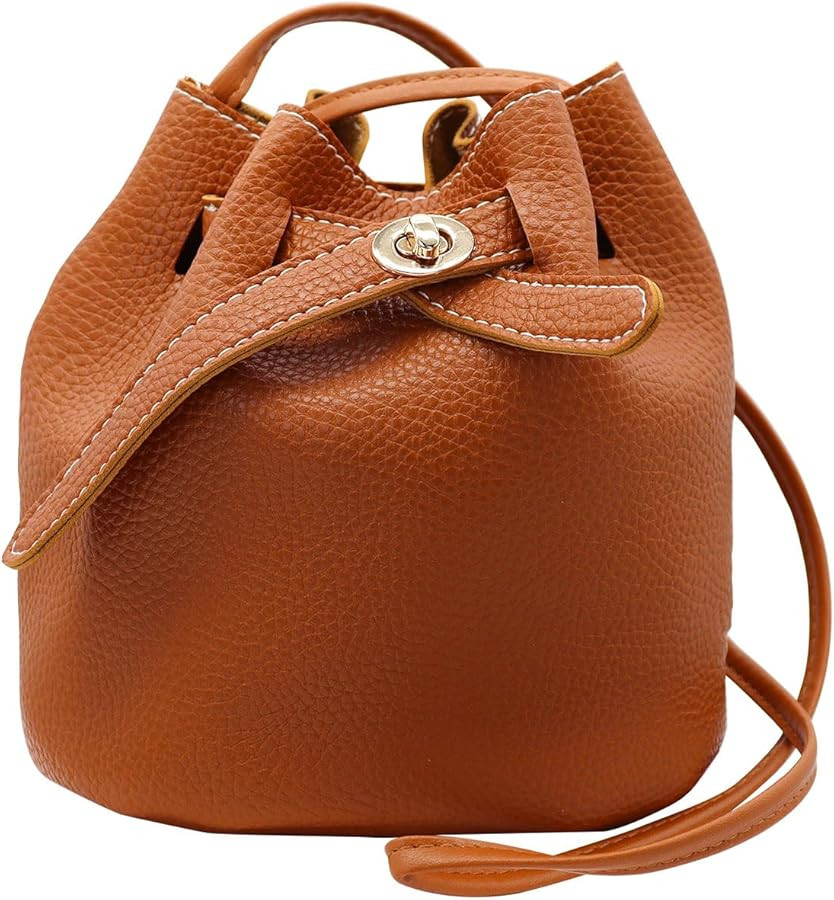 Ladies Bucket Bags,Small Bucket Purses Leather Crossbody Purse Adjustable Shoulder Strap Shrinkin... | Amazon (US)