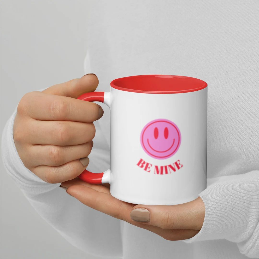 Be Mine Valentines Day Happy Face Mug with Color Inside.Valentines Day Mug.Be Mine Coffee Mug.Be ... | Etsy (US)
