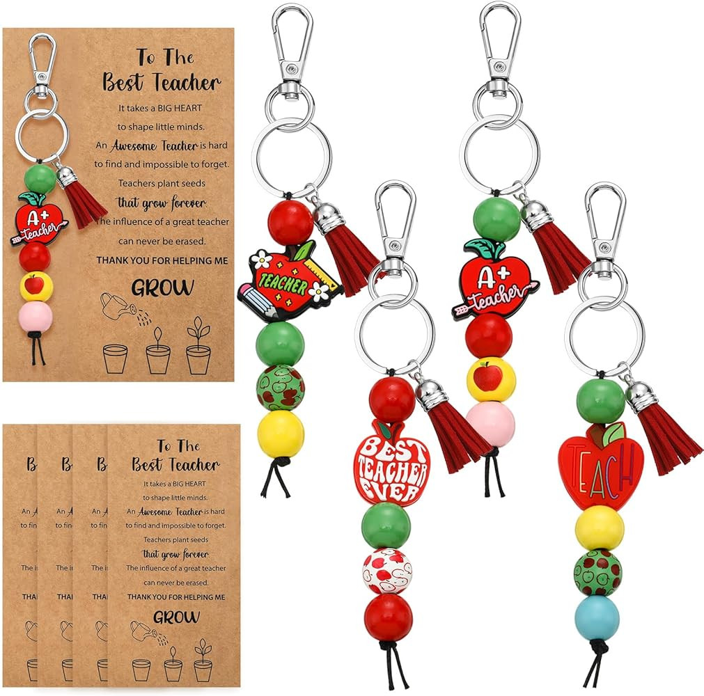 Sureio Teacher Keychain Bulk Teachers Appreciation Gifts in Bulk Pencil Book Beads Keychain Thank... | Amazon (US)