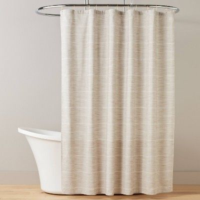 Stitched Grid Lines Woven Shower Curtain Light Brown/Cream - Hearth & Hand™ with Magnolia | Target