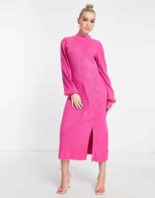 & Other Stories knitted midaxi dress with button detail split in pink | ASOS (Global)