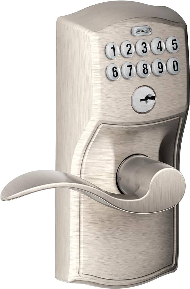 SCHLAGE FE595 CAM 619 ACC Camelot Keypad Entry with Flex-Lock and Accent Levers, Satin Nickel | Amazon (US)