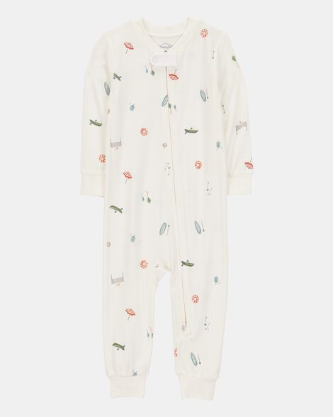 Toddler Camp Print Zip-Up PurelySoft Footless 1-Piece Pajamas - Ivory | Carter's Inc
