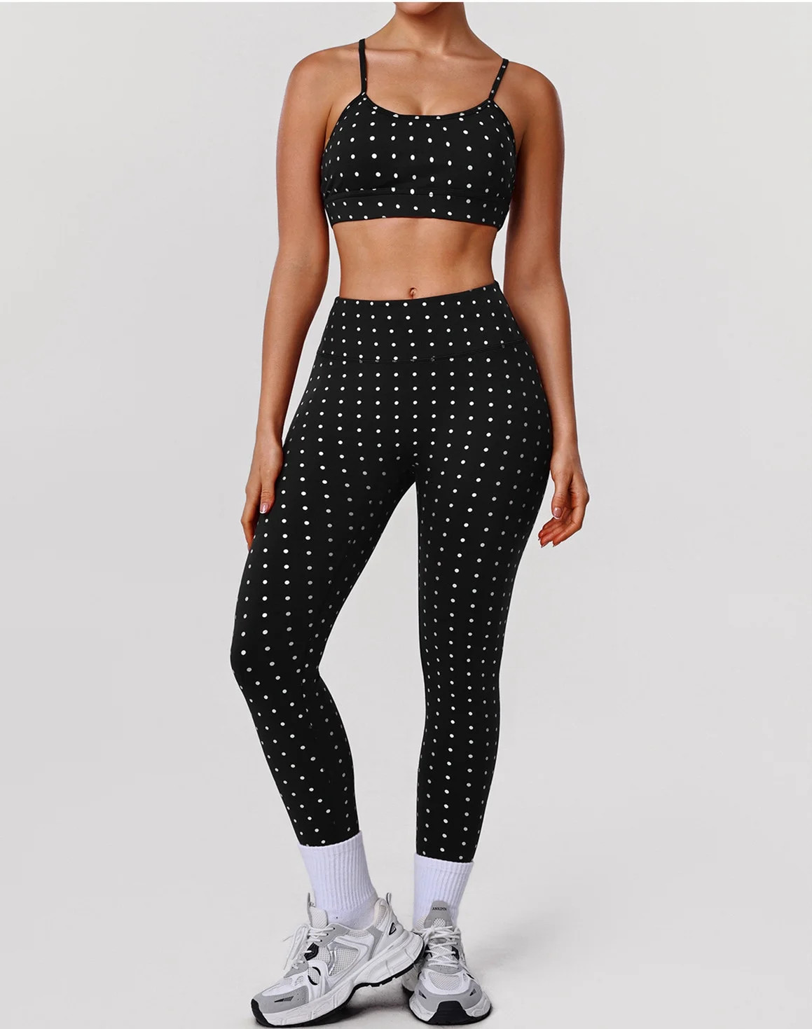 PISONIC Polka Point Workout Sets for Women 2 Piece Spaghetti Straps Cross Back Sports Bra Matchin... | Walmart (US)