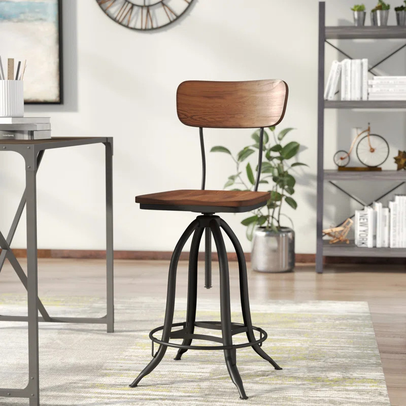 Fabron Swivel Solid Wood Adjustable Height Bar Stool | Wayfair North America
