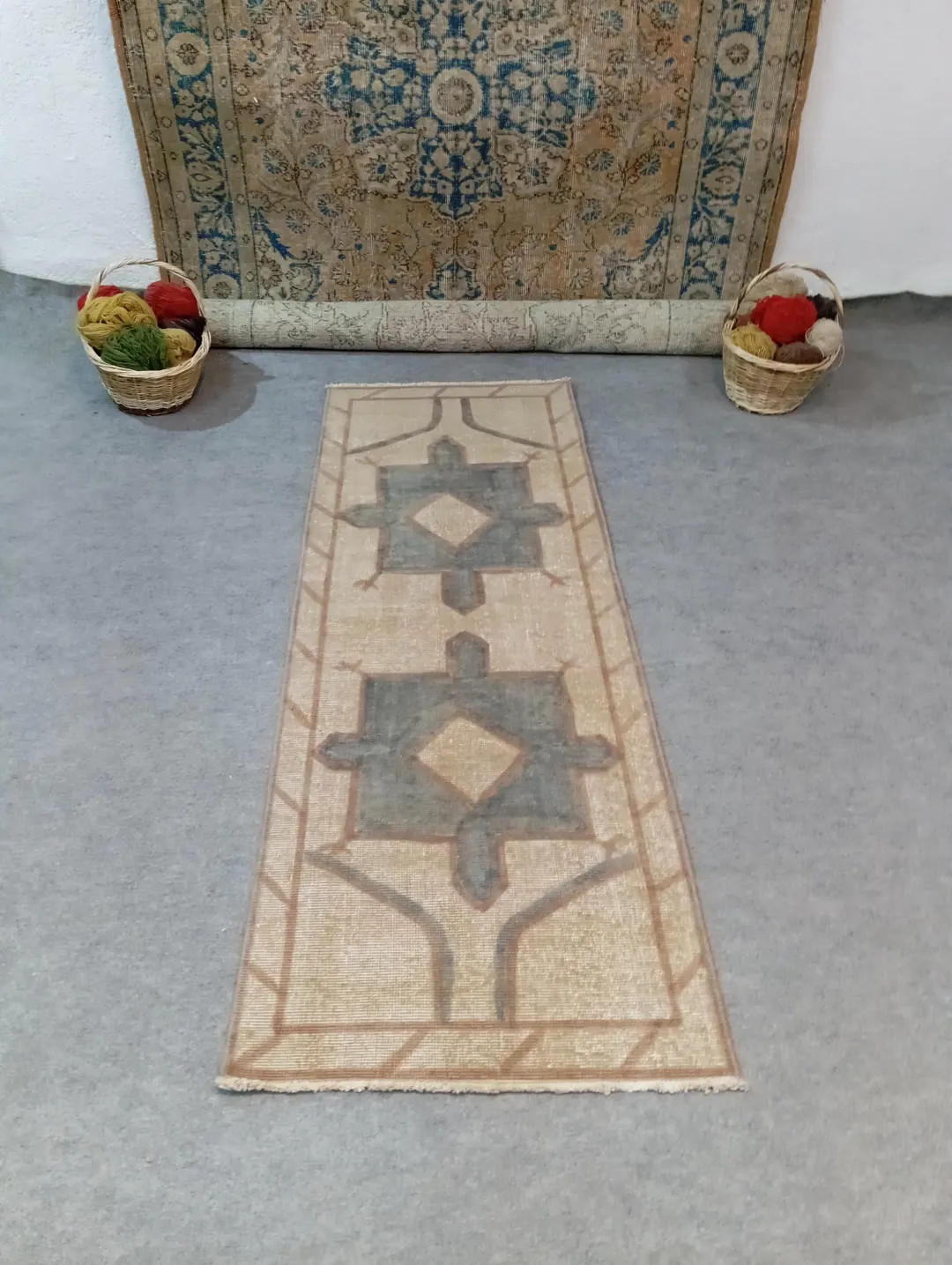 Vintage Turkish Runner Rug: 2x6 Pastel Oushak, Handmade Wool - Etsy | Etsy (US)