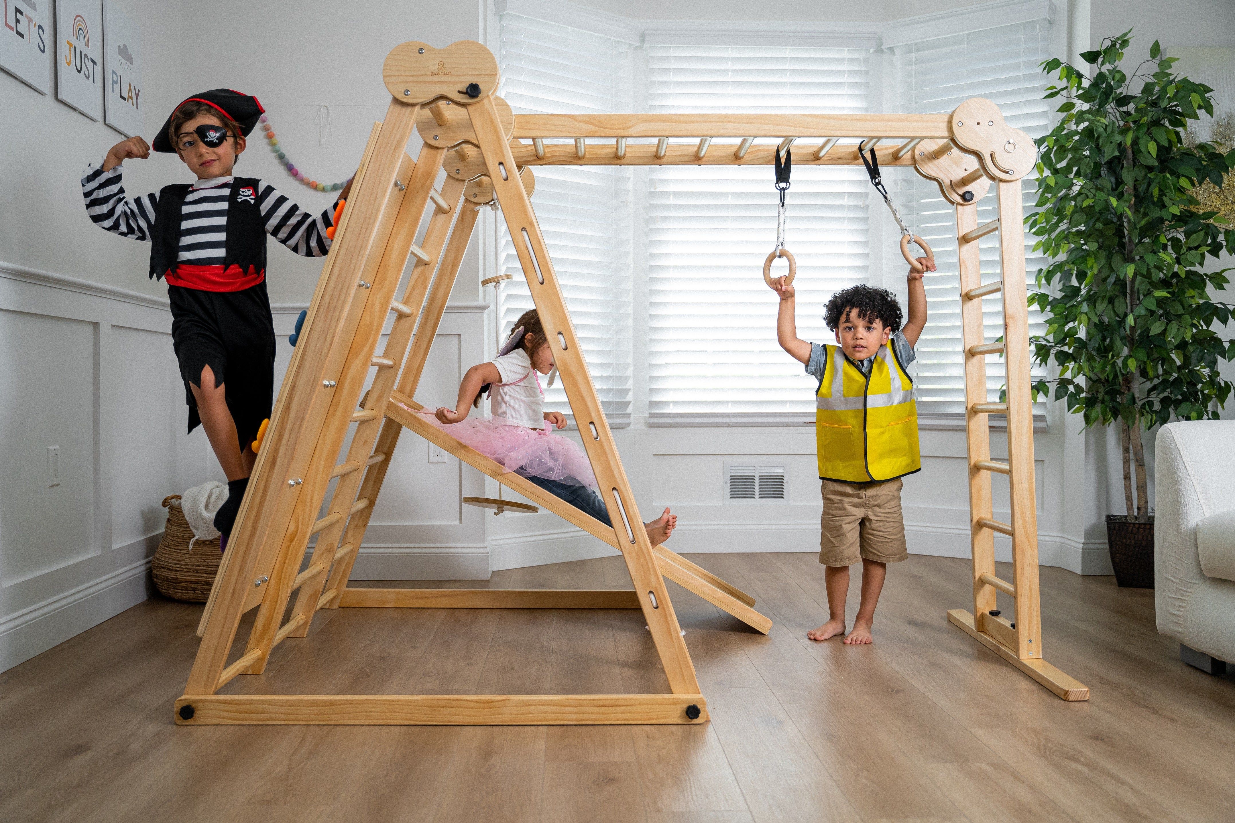 Indoor 8-in-1 Foldable Wooden Jungle Gym | Chestnut From Avenlur | Avenlur