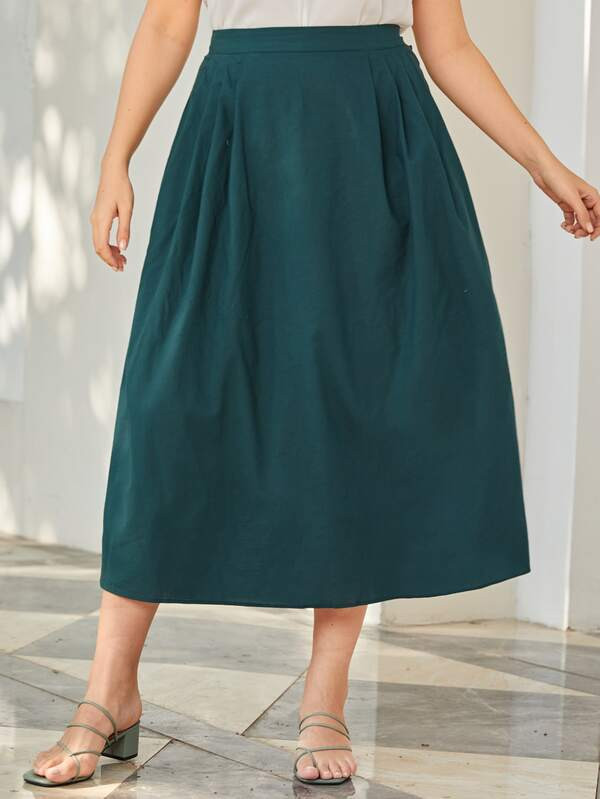 SHEIN Plus Button Side Solid Skirt | SHEIN