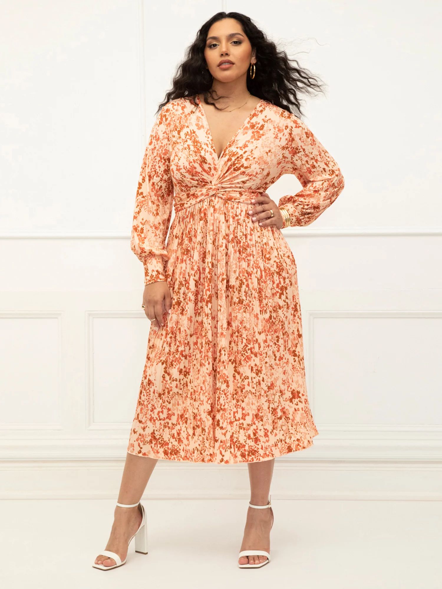 ELOQUII Elements Women's Plus Size Knot Front Pleated Skirt Dress | Walmart (US)