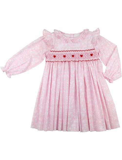 Pink Floral Print Smocked Hearts Dress | Cecil and Lou