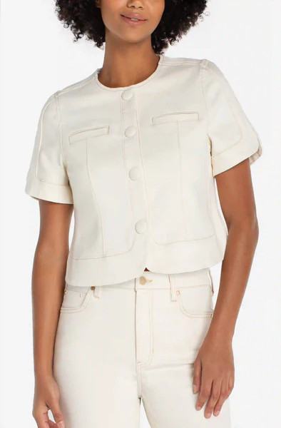 COLLARLESS SHORT SLEEVE CROPPED JACKET | Liverpool Jeans