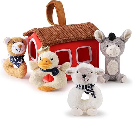 iPlay, iLearn Plush Baby Rattle Toys, Newborn Soft Barn Farm Stuffed Animal Set, Easter Basket St... | Amazon (US)