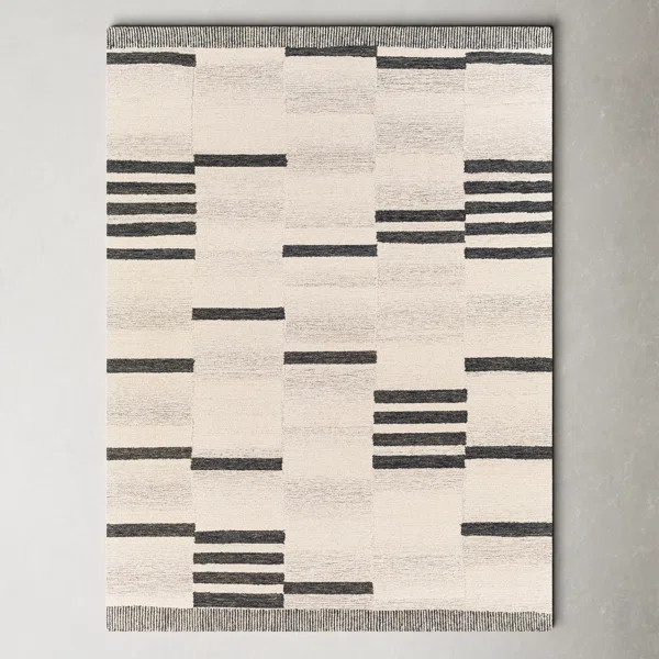 Uptown Handmade Wool Cream/Charcoal/Black Rug | Wayfair North America