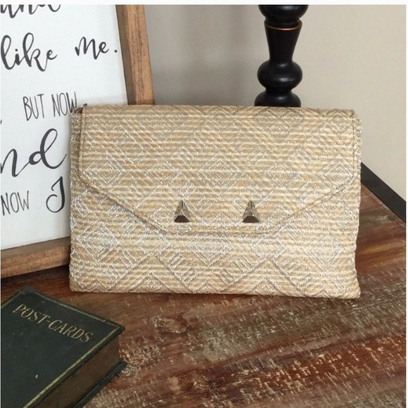 STELLA & DOT Always By Your Side Beige and Silver Clutch 10" × 6" | Poshmark