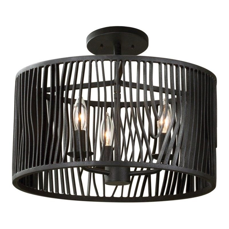 Kalco Lighting Morre 16" Metal Convertible Pendant, Semi Flush in Black Iron, Bedroom Lighting | Homesquare