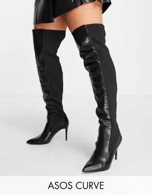 ASOS DESIGN Curve Exclusive Blossom heeled over the knee boots in black | ASOS (Global)