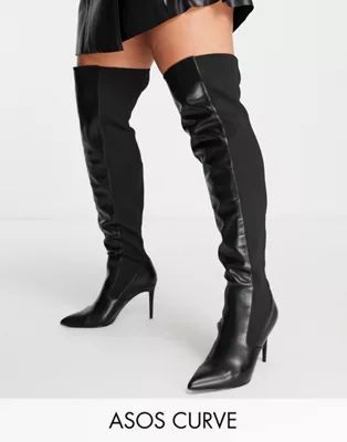 ASOS DESIGN Curve Exclusive Blossom heeled over the knee boots in black | ASOS (Global)