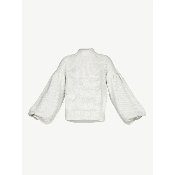 Scoop Women's Cozy Mock Neck Sweater with Balloon Sleeves - Walmart.com | Walmart (US)