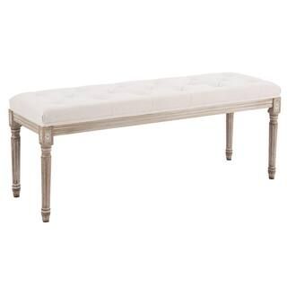 Beige French Vintage Upholstered Bench with Carved Solid Wood Frame (18.1 in. H x 47.2 in. W x 15... | The Home Depot
