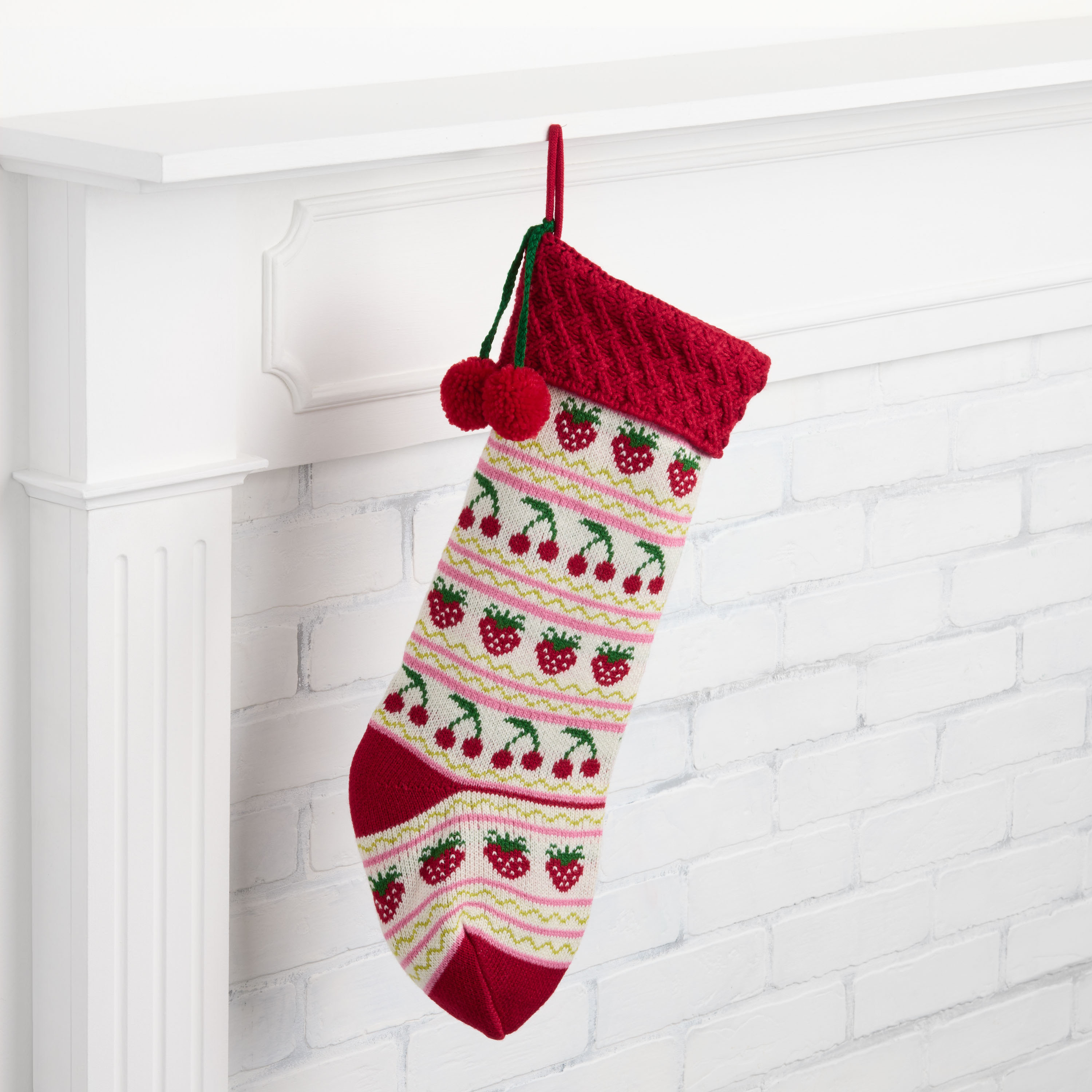 Red and White Knit Fruit Christmas Stocking | World Market