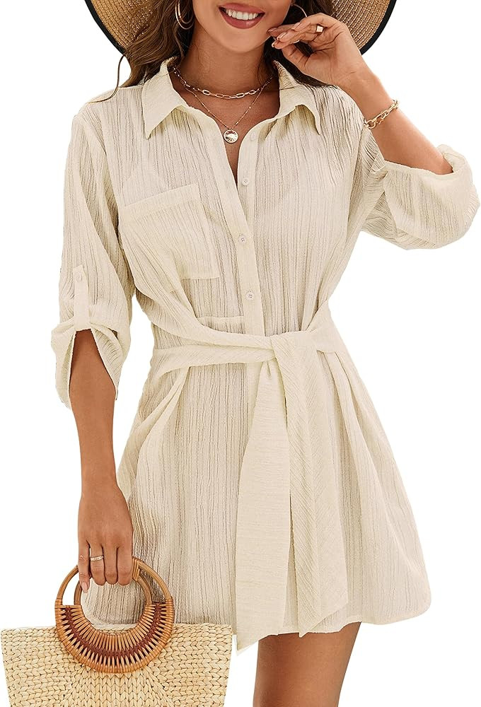 Blooming Jelly Womens Swimsuit Coverup Bikini Bathing Suit Cover Up Tie Side Beach Dress Shirt | Amazon (US)