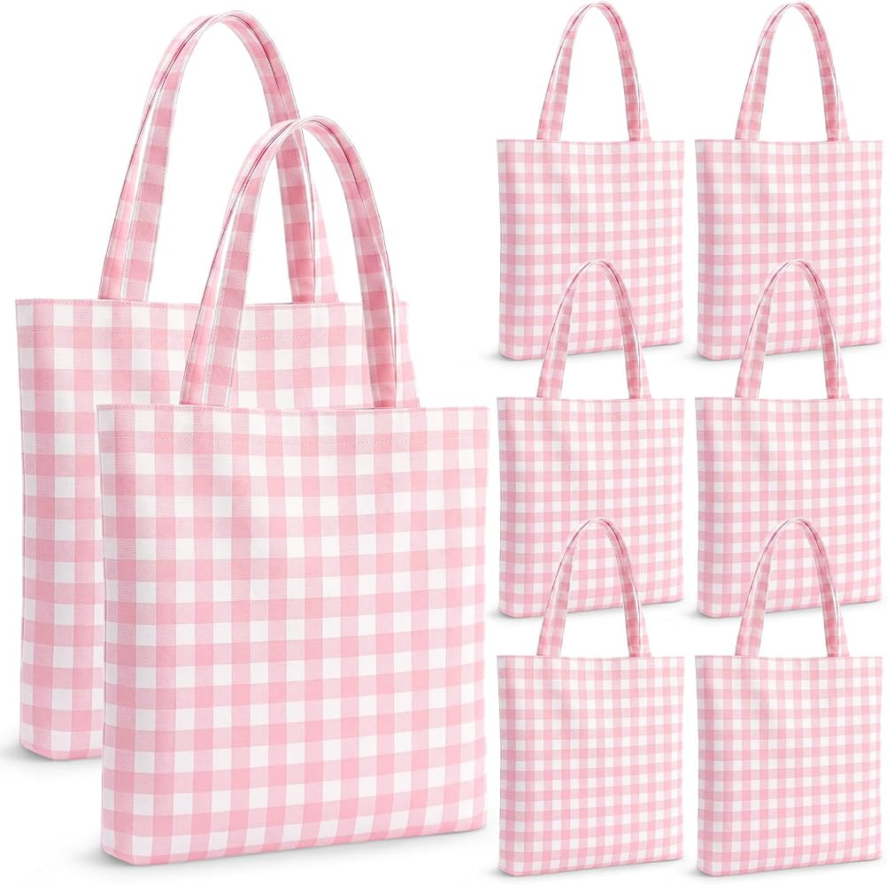 Paterr Gingham Tote Bags Reusable Checkered Canvas Tote Bags for Bridesmaid Proposal Gifts Beach ... | Amazon (US)