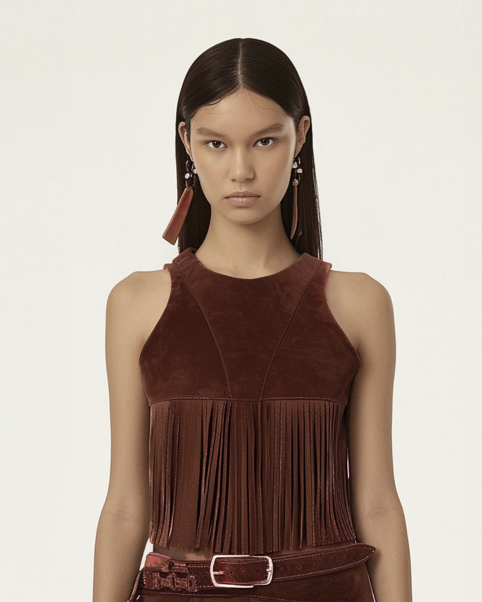 Faux Suede Fringe Halter - Burgundy | JW PEI US
