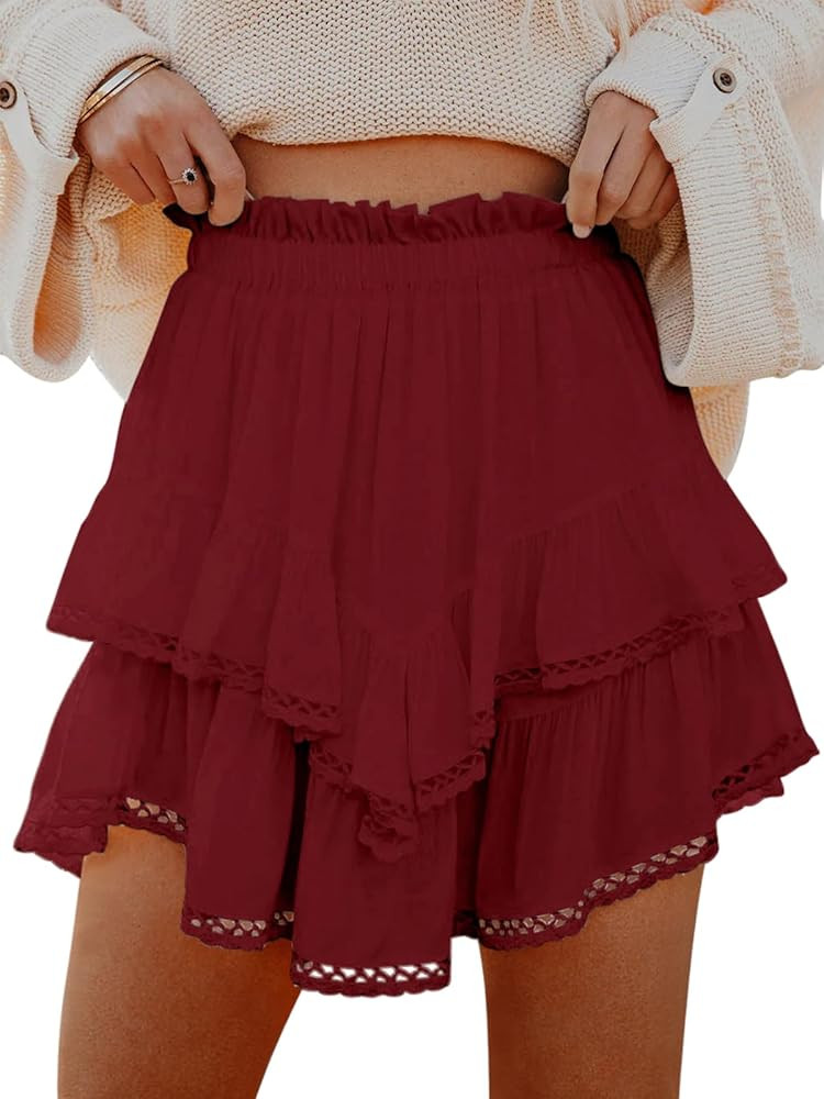 Aoudery Flowy Shorts for Women Casual Boho Ruffle Tiered Skorts High Waist Mini Skirts Golf Tenni... | Amazon (US)