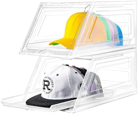 Stackable Clear Hat Organizer for Baseball Caps with Sliding Drawer | 2 Pack, Each Holds 12 Caps,... | Amazon (US)