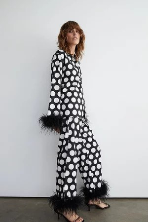 Spot Satin Feather Cuff Shirt | Warehouse UK & IE