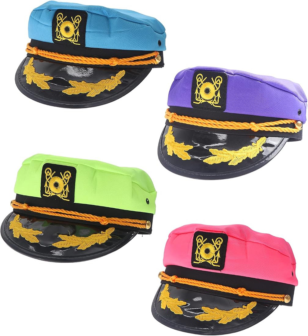 37YIMU 4 Pack Colorful Captain Hat Sailor Hat Unsex Boating Captain Hat Party Hats | Amazon (US)