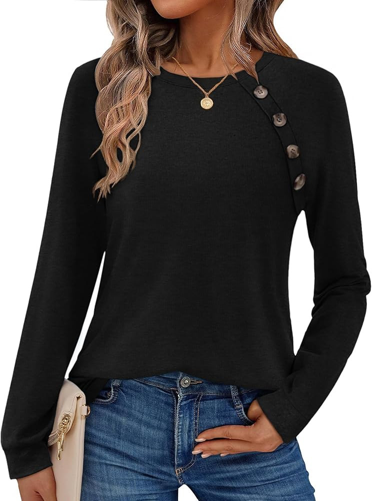 Zeagoo Long Sleeve Womens Tops Dressy Casual Shirts Blouses Button Decor Tunic Fall Fashion Work ... | Amazon (US)