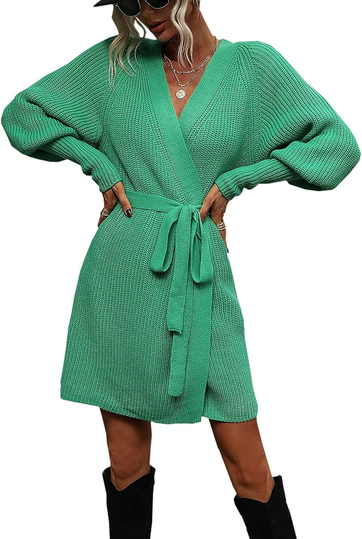 Angashion Women’s Long Lantern Sleeve Oversized V Neck Soft Knit Sweater Open Front Cardigan Co... | Amazon (US)