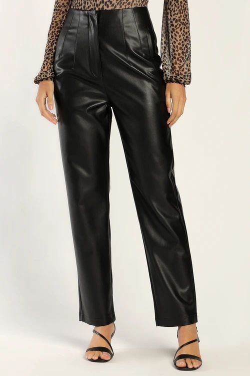 Icon Living Black Vegan Leather High-Waisted Trousers | Lulus (US)