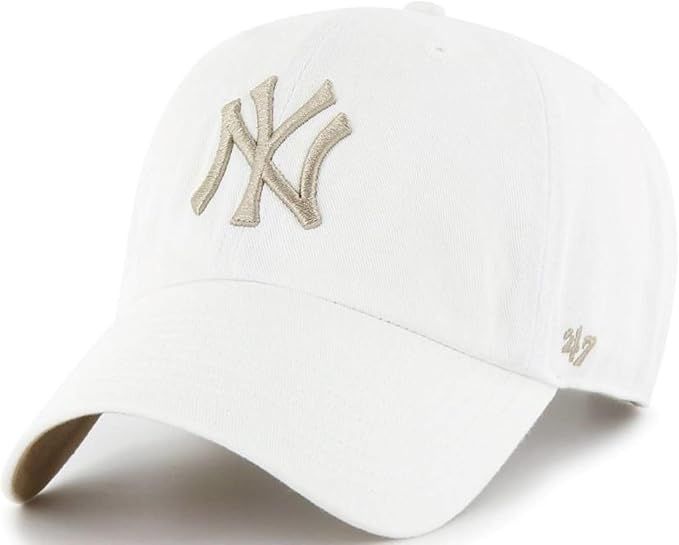 '47 Brand Hat New York Yankees White Noise Logo Clean Up Adjustable Cap - White/Khaki, White and ... | Amazon (US)