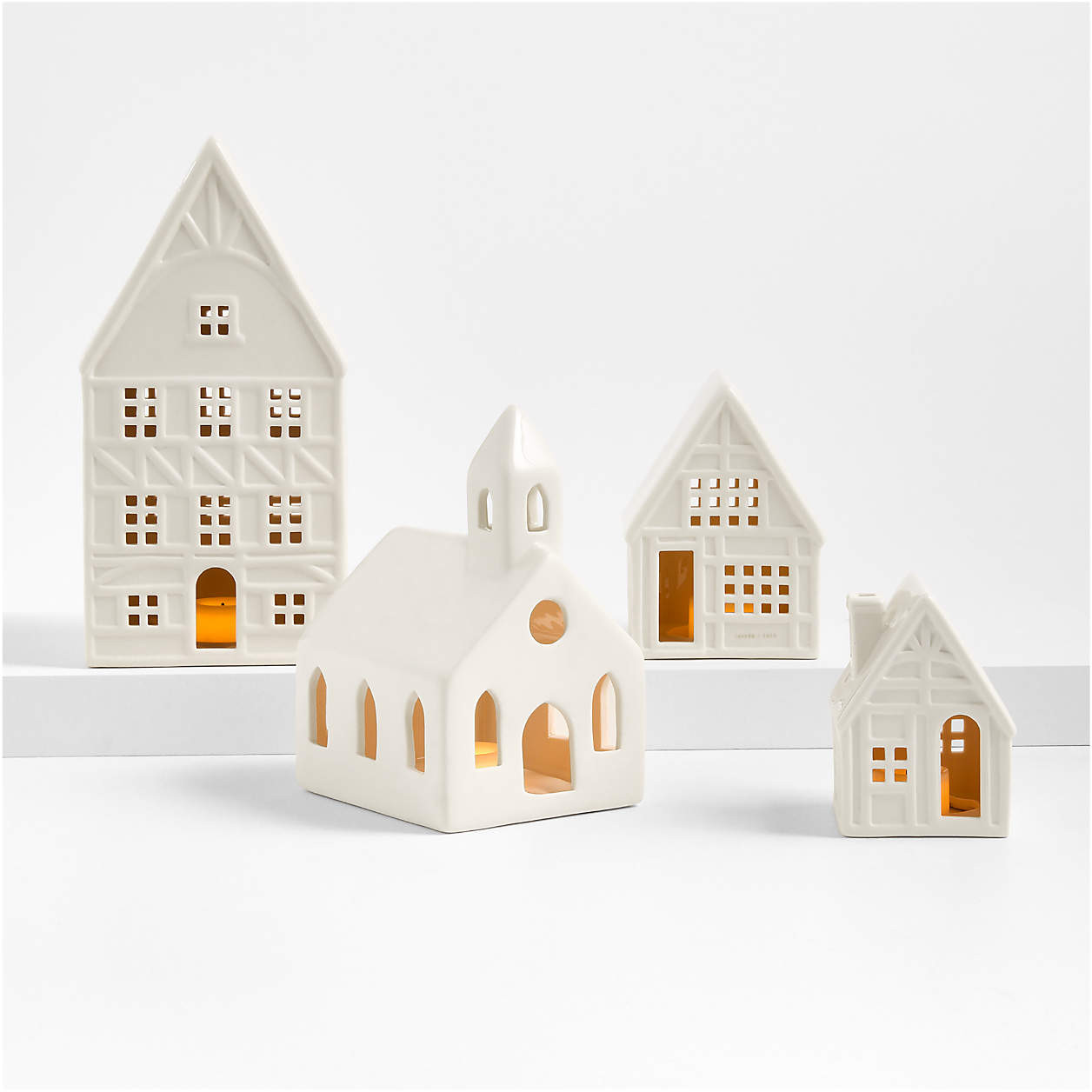 White Ceramic Holiday House, Set of 4 + Reviews | Crate & Barrel | Crate & Barrel