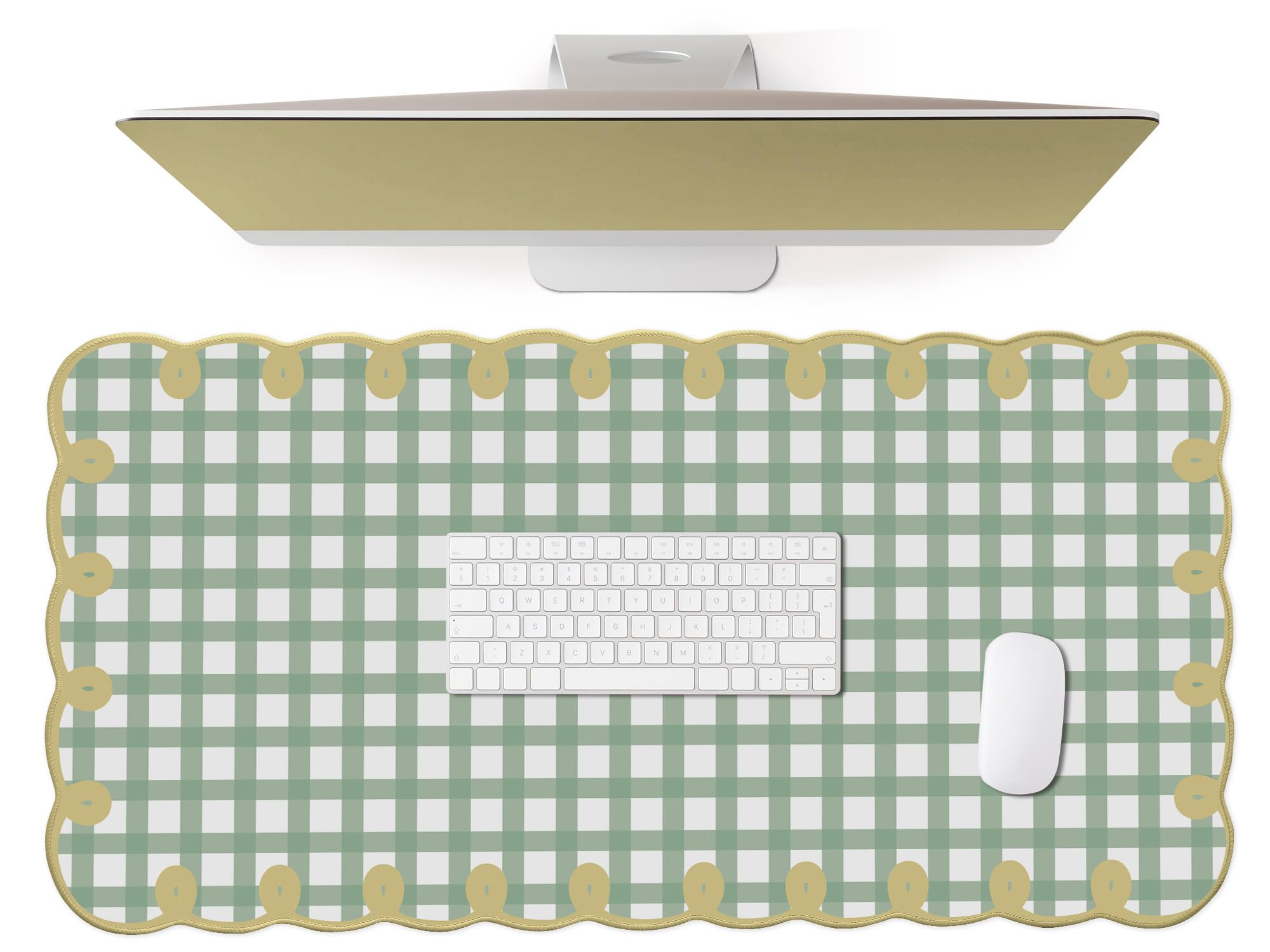 Cute Green Scalloped Desk Mat Checkered Large Mouse Pad Kawaii Vintage Farmhouse-Inspired Rustic ... | Amazon (US)
