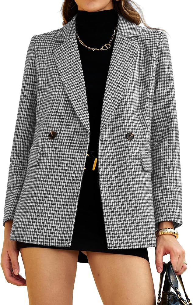 ELLEVEN Women's Oversized Boyfriend Blazer, Plaid Tweed Jacket Fully Lined - Fall Winter Coat for... | Amazon (US)