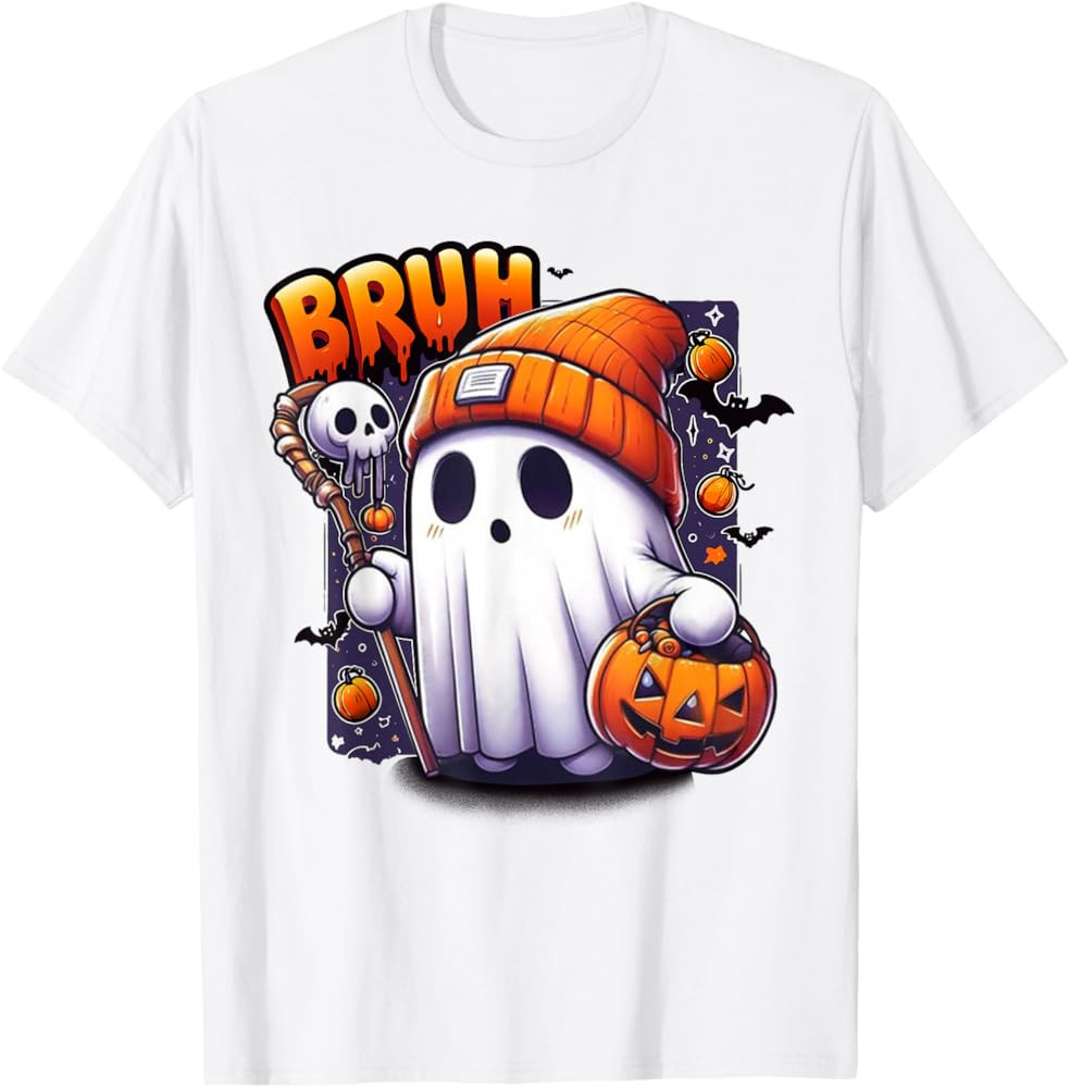 Bruh Ghost Halloween Cute Ghost Trick Or Treat Candy Kids T-Shirt | Amazon (US)