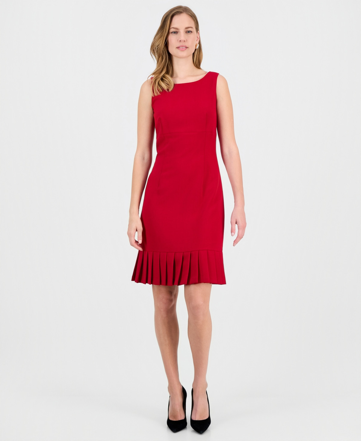 Kasper Women's Sleeveless Pleated-Hem Sheath Dress, Regular & Petite - Fire Red | Macy's