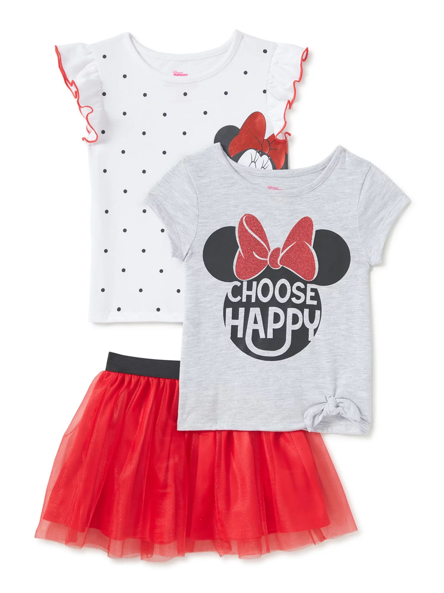 Minnie Mouse Baby Girls & Toddler Girls Flutter Sleeve Top, Tie-Front T-shirt & Scooter Skirt, 3p... | Walmart (US)