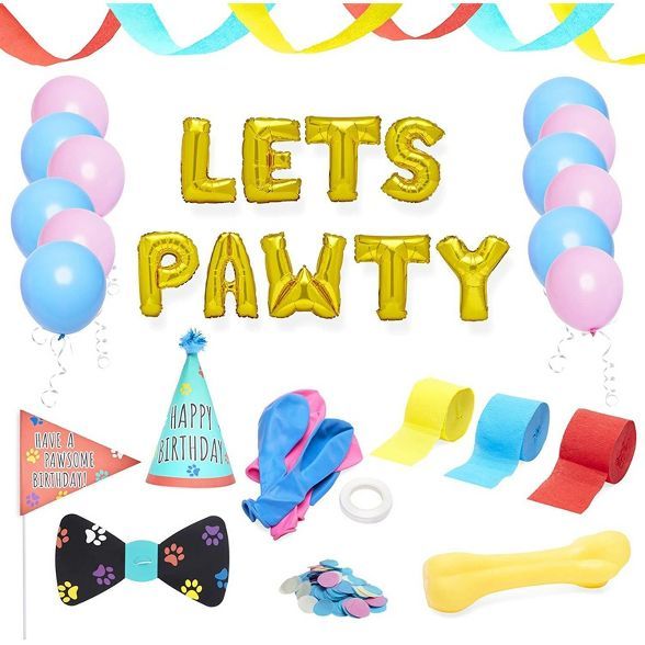 Blue Panda 25-Piece Lets Pawty Dog Puppy Birthday Party Decorations Supplies - Streamer, Balloon,... | Target
