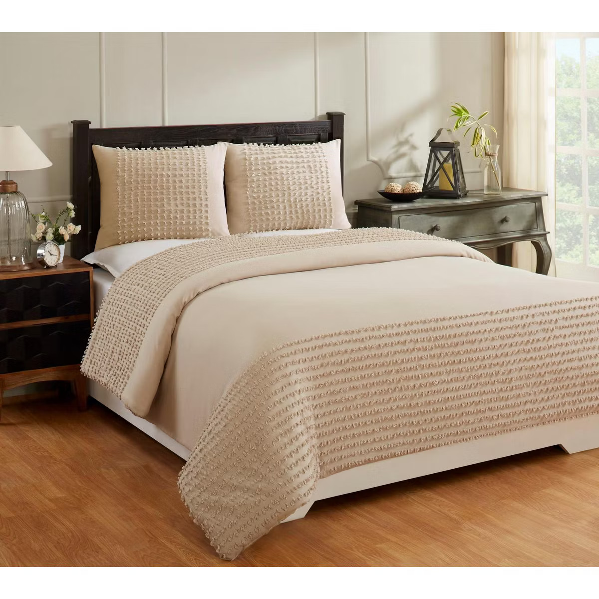 Queen Olivia Comforter 100% Cotton Tufted Chenille Comforter Set Light Beige - Better Trends | Target