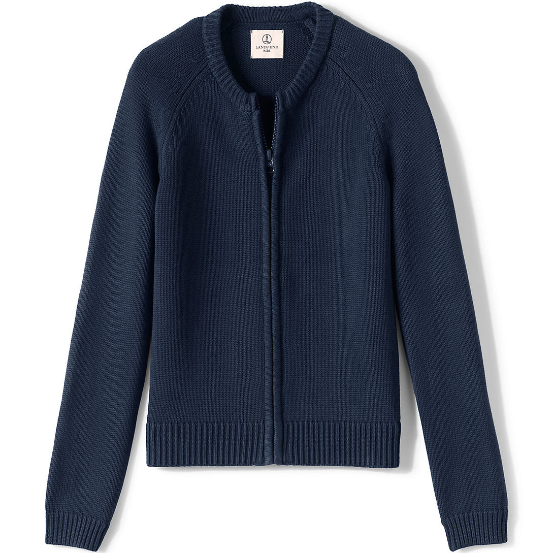 Girls Cotton Modal Zip Front Cardigan Sweater | Lands' End (US)