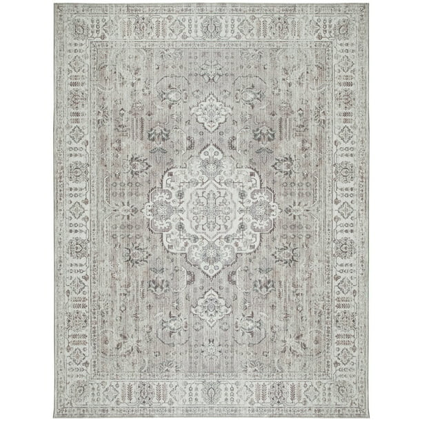 ReaLife Rugs Machine Washable Printed Persian Distressed Medallion Beige Eco-friendly Recycled Fi... | Walmart (US)