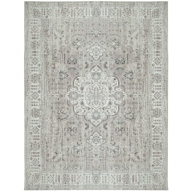 ReaLife Rugs Machine Washable Printed Persian Distressed Medallion Beige Eco-friendly Recycled Fi... | Walmart (US)