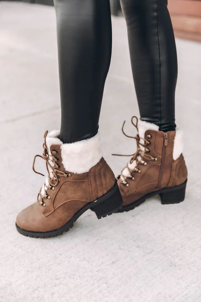 Candice Tan Lace Up Booties | The Pink Lily Boutique