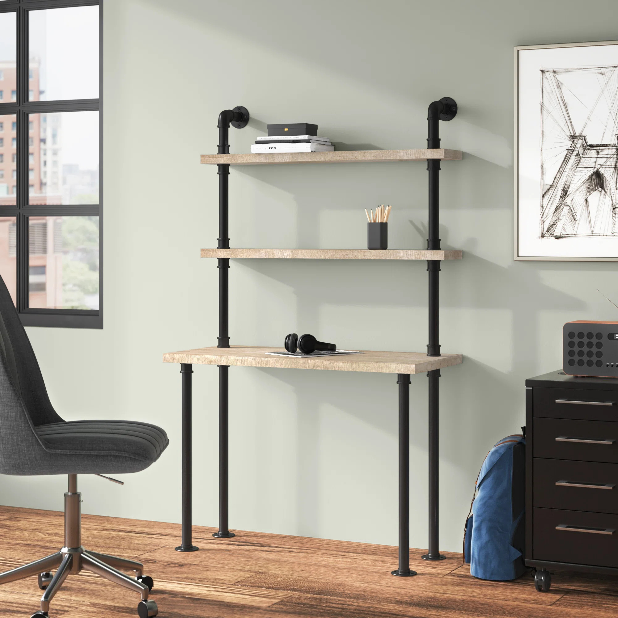 17 Stories Pastorino Wall mounted Desk with Hutch & Reviews | Wayfair | Wayfair North America
