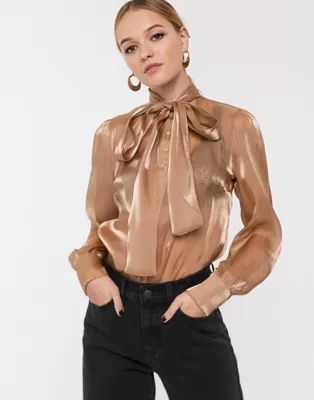 Glamorous relaxed pussybow blouse in sheer organza | ASOS US