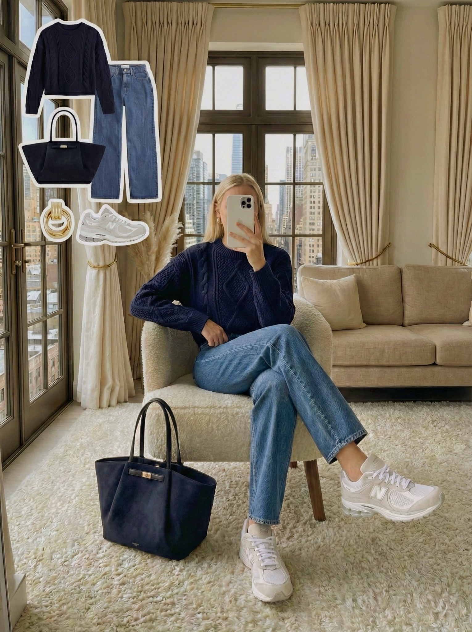 Navy cable knit sweater and New Balance sneakers outfit 💙👟

The perfect casual weekend uniform. Styling a classic navy cable knit pullover with comfortable straight-leg jeans. The grey New Balance sneakers and matching navy suede tote bag make this look practical yet polished for city errands.

Style Details:
• Navy cable knit sweater (Crewneck)
• Blue straight-leg jeans (Vintage wash)
• Grey New Balance sneakers (2002R style)
• Navy suede tote bag
• Gold hoop earrings

Recreate this easy everyday style with the similar links below!

Are you a fan of cable knit sweaters for winter? Yes or No? 👇

#LTKcasual #LTKshoecrush #LTKSeasonal


#LTKgrwm #LTKootd #LTKWorkwear